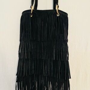 Posse Black Fringe Shoulder Bag with Gold Hardware